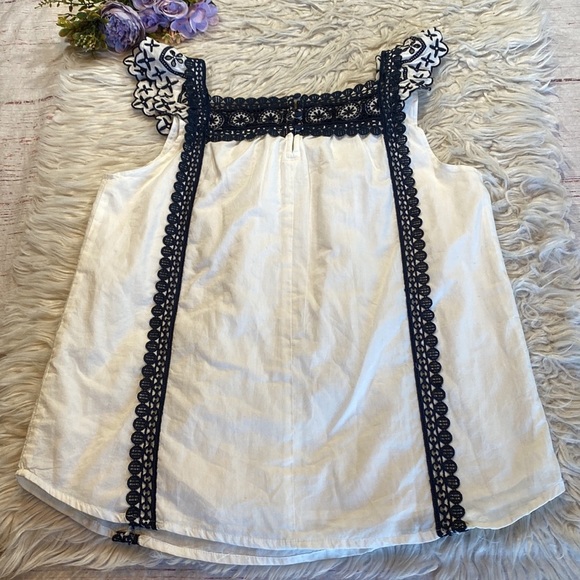 J. CREW Point Sur Eyelet Navy Crochet Trim Top sz XS - Picture 11 of 12